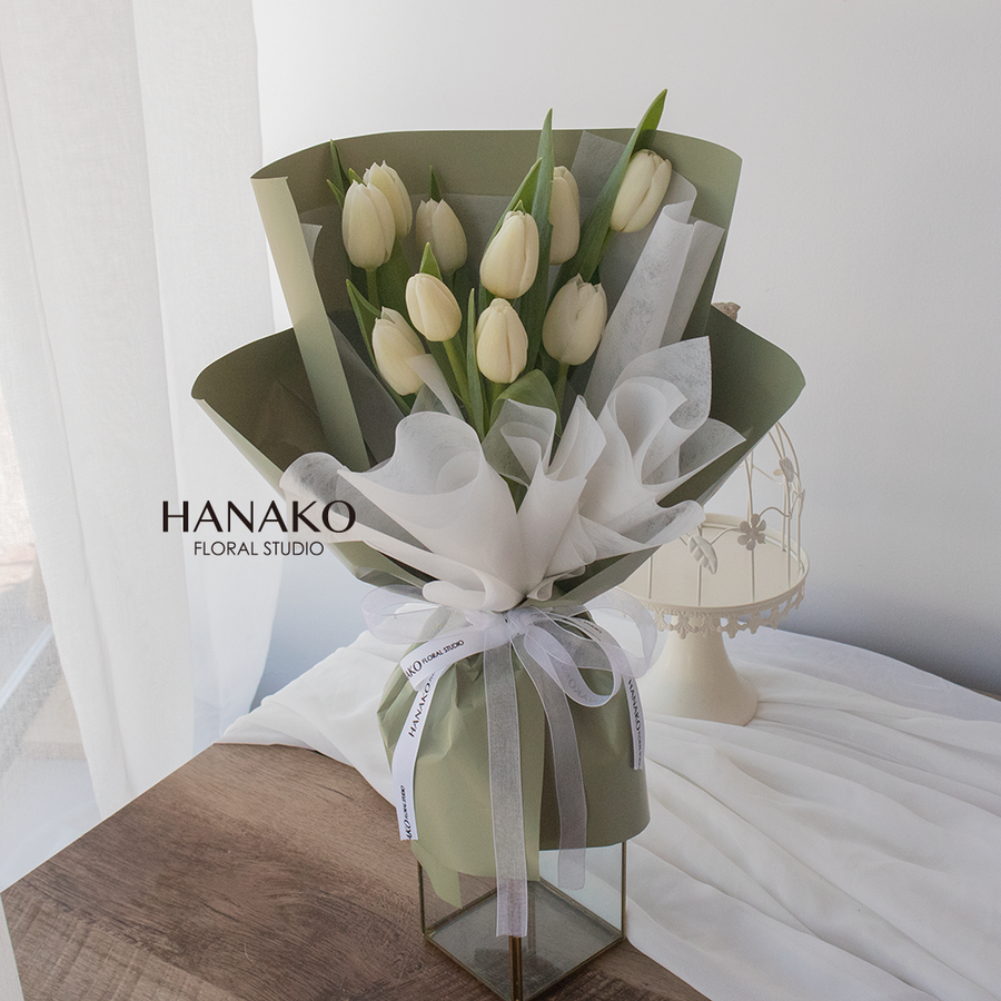 Pure White Tulip Bouquet(Pre-order, 3 Days in Advance)