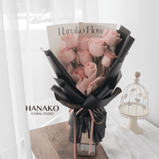 9/19 Pink Rose with Black Wrapping Bouquet