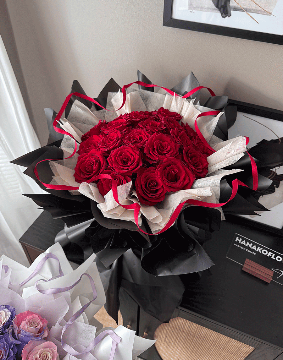 Vday Ballet Bloom Rose Bouquet - Red