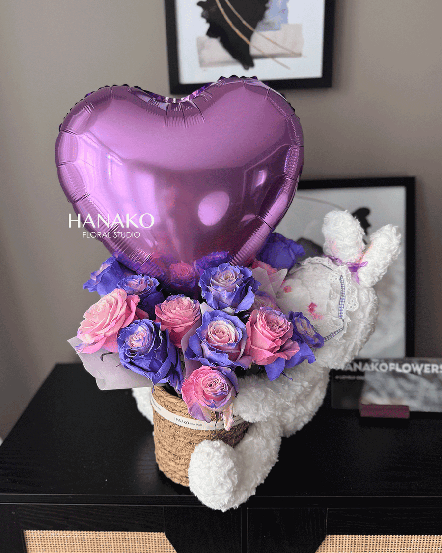 Vday Plush Toy with Rose Box - Purple