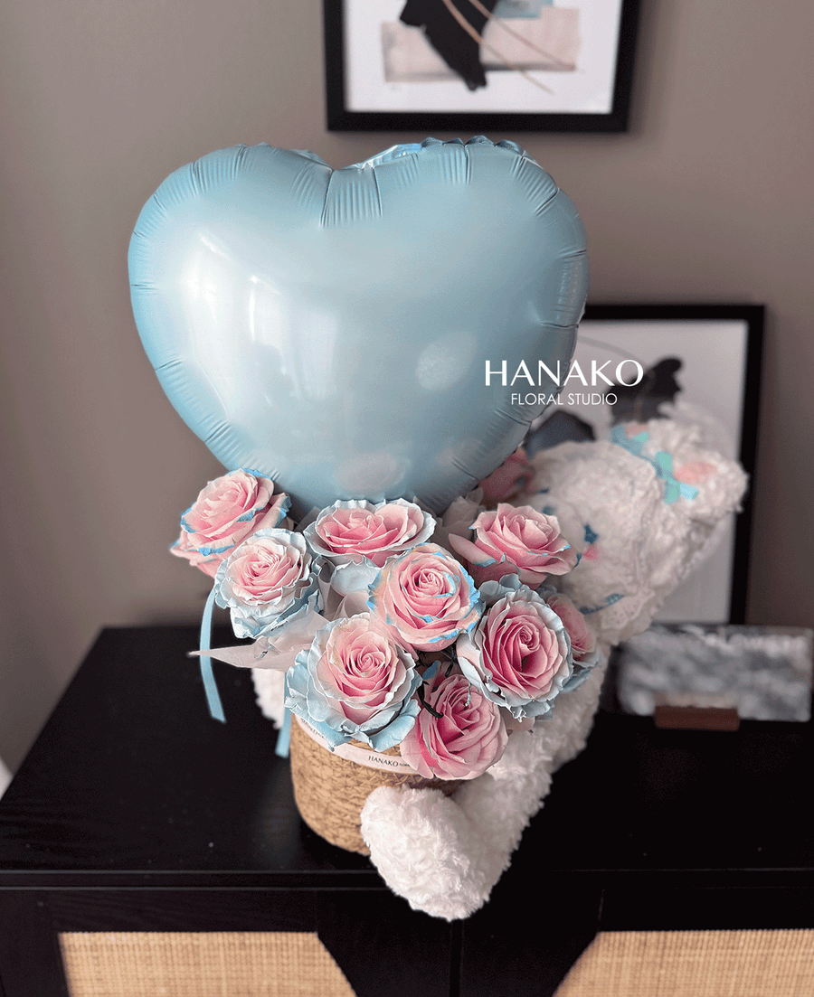 Vday Plush Toy with Rose Box - Blue