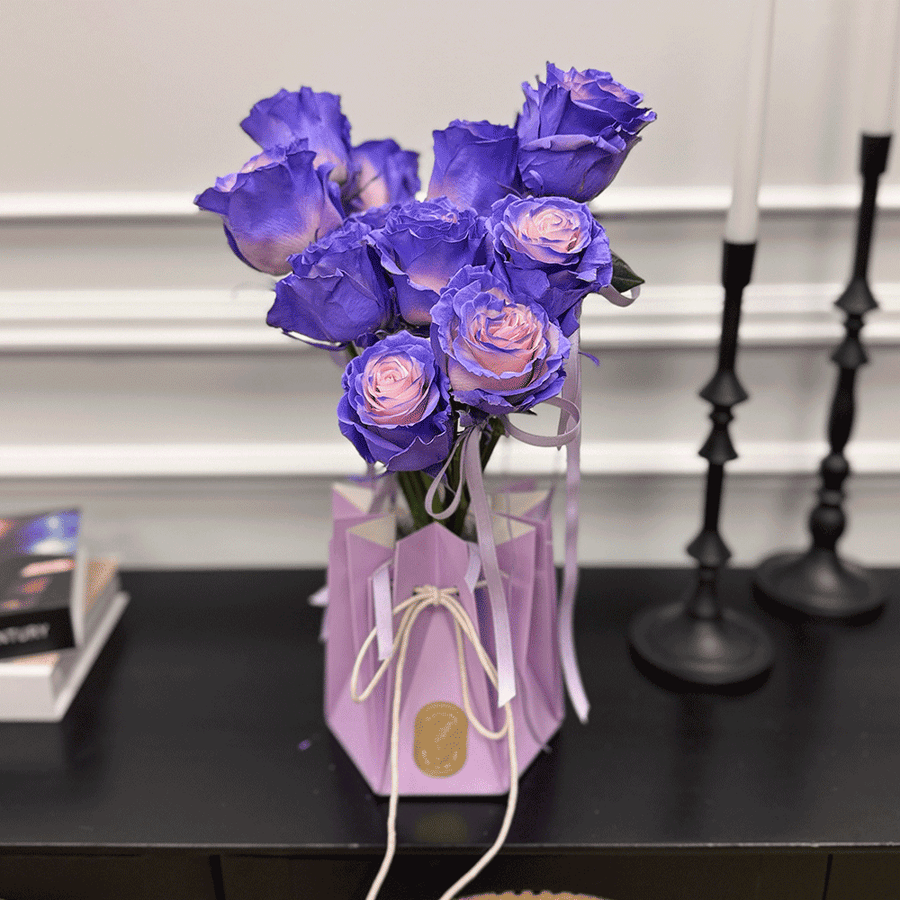 Vday Rose with Vase - Purple