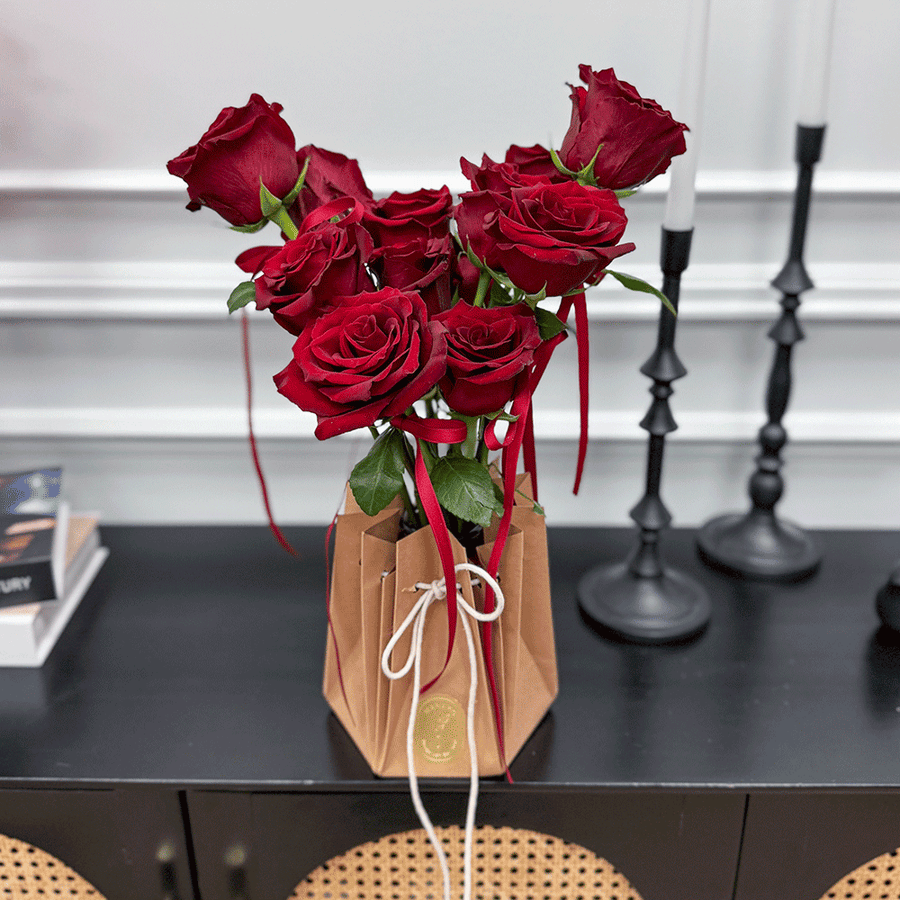 Vday Rose with Vase - Red