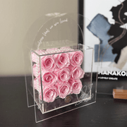 9 Pink Preserved Roses Cube Box