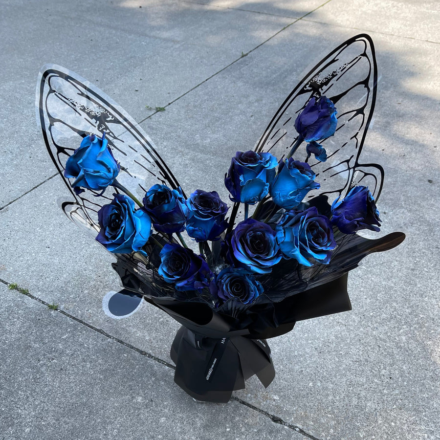 Butterfly Rose Bouquet -Cosmic Blue