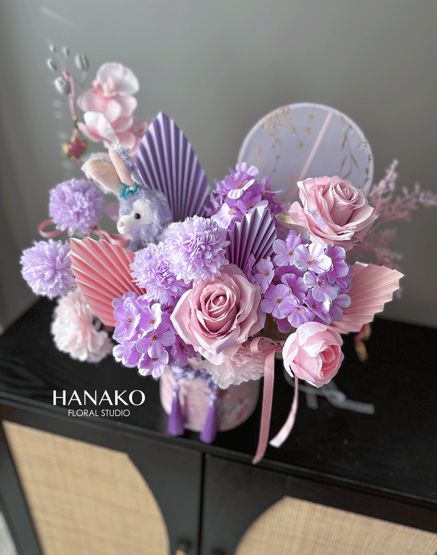 Pinky Lunar New Year Artificial Flower Bucket