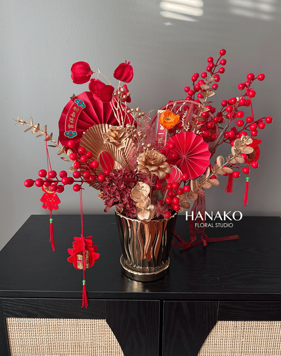 Lunar New Year Artificial Flower Bucket Style C