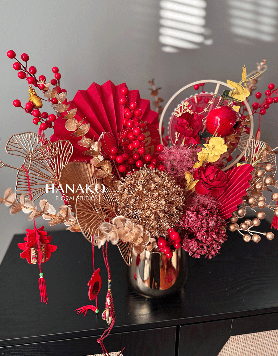 Lunar New Year Artificial Flower Bucket Style B