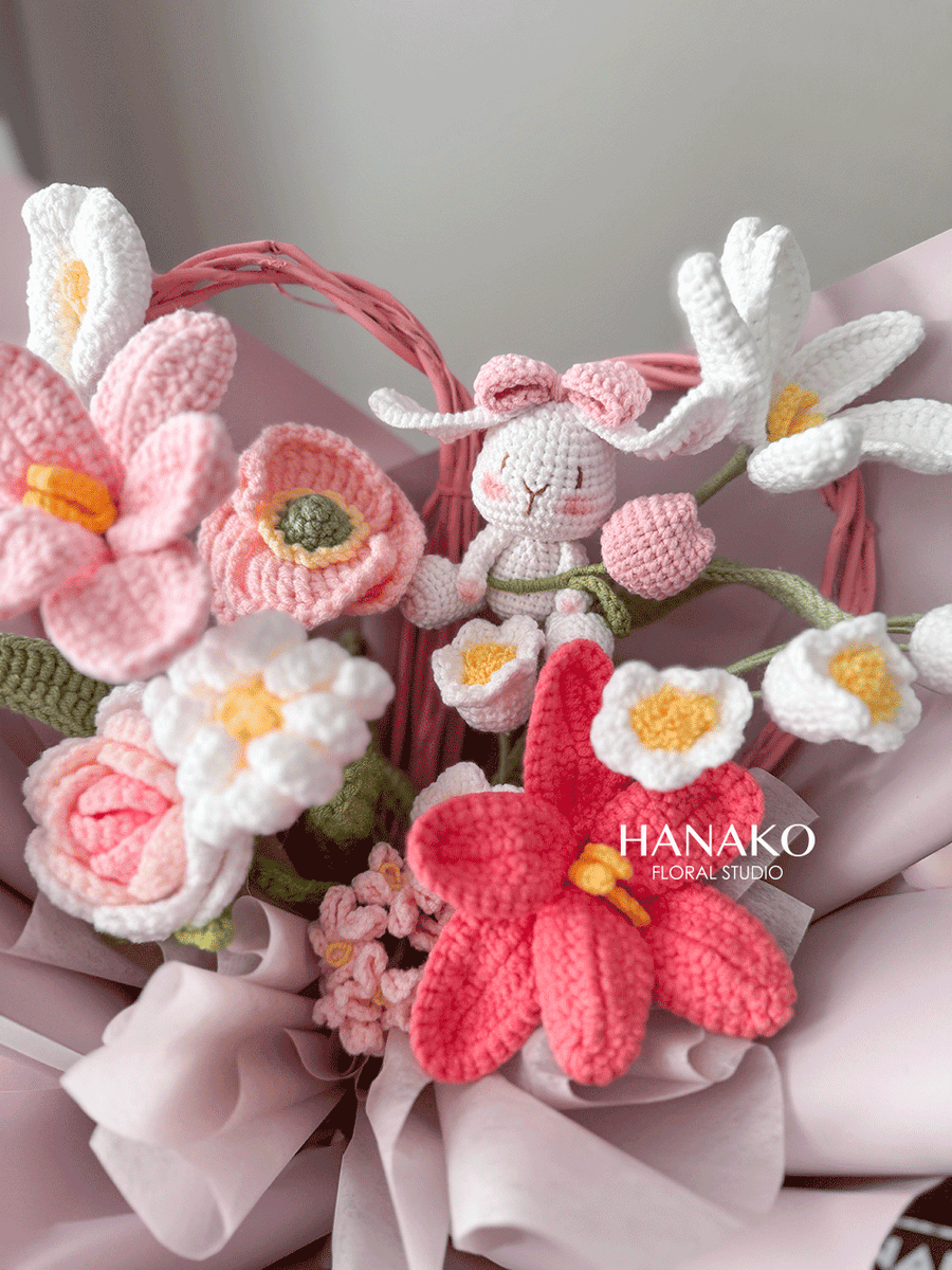 Vday Bunny Love Crochet Bouquet